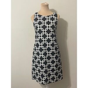 Gretchen Scott Black White Geometric Print Sleeveless Sheath Dress Women's XS